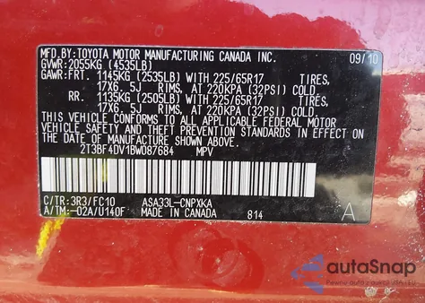 2011 Toyota Rav4 z USA, uszkodzony, nr VIN 2T3BF4DV1BW087684